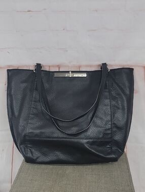 Enzo Angiolini Black Pebble Leather Tote with Double Straps